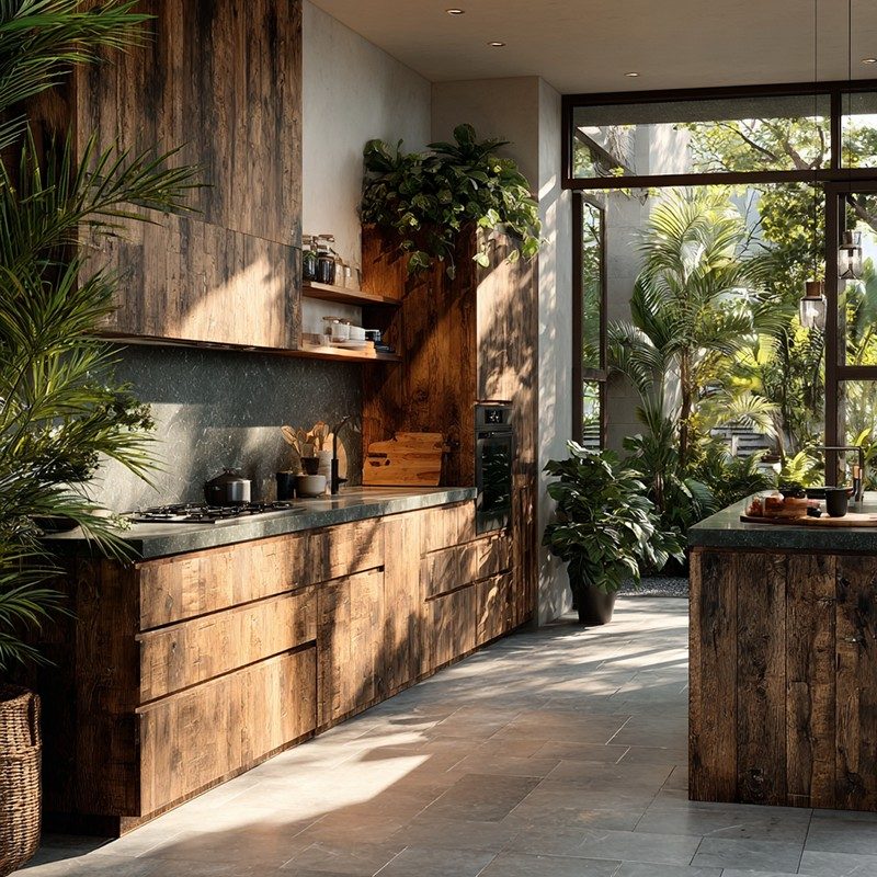 Keukenkasten met houtnerfafwerking en lak